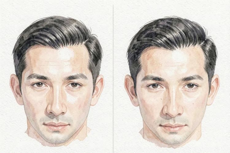 Comparação lado a lado de antes e depois de um transplante capilar bem-sucedido.
