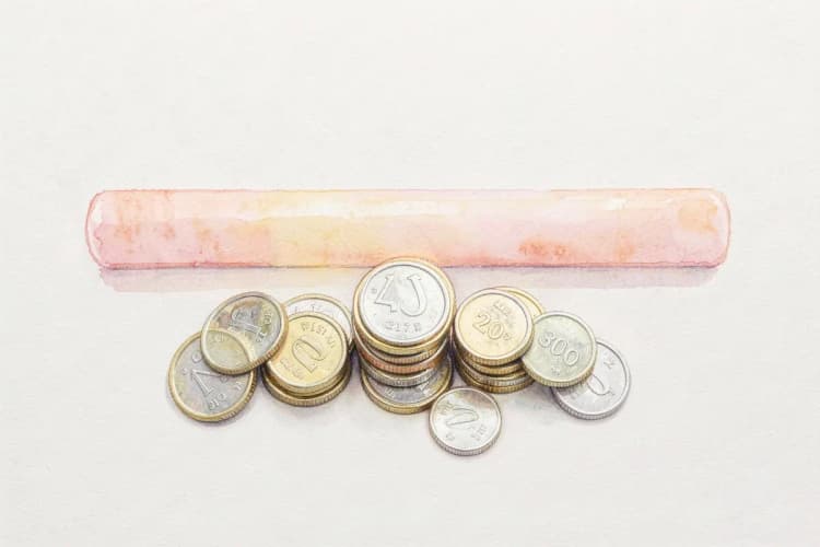 Gráfico simples mostrando uma faixa de preços para tratamentos capilares, com ícones de dinheiro.