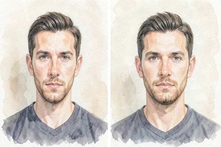 Comparação lado a lado de um homem antes e depois de um transplante capilar, mostrando a diferença significativa no volume do cabelo