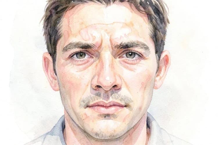 Close-up do rosto de um homem com inchaço visível na testa e pálpebras
