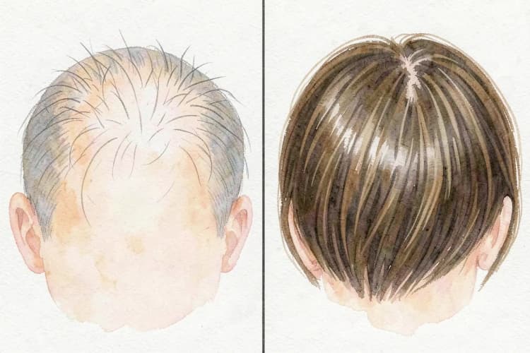 Comparação lado a lado mostrando o progresso do crescimento capilar entre 3,5 e 6 meses após transplante