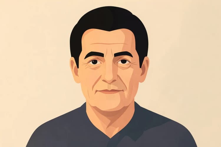 Homem mais velho com cabelo implantado e satisfeito.