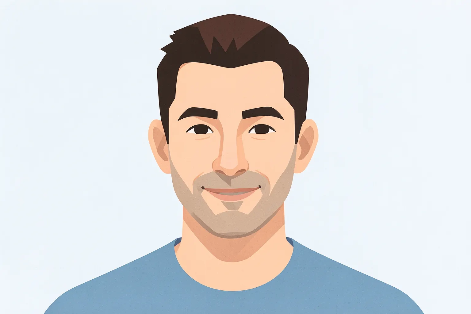 Homem com cabelo implantado sorrindo, com fundo desfocado.