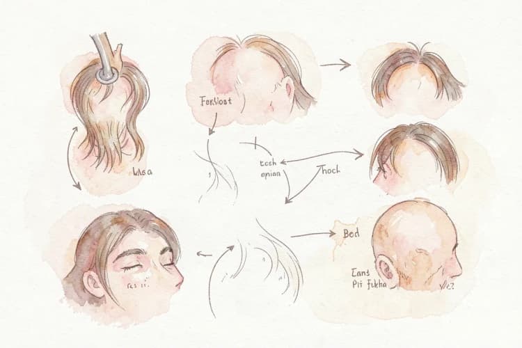 Gráfico ilustrando o processo de crescimento do cabelo após um transplante capilar.