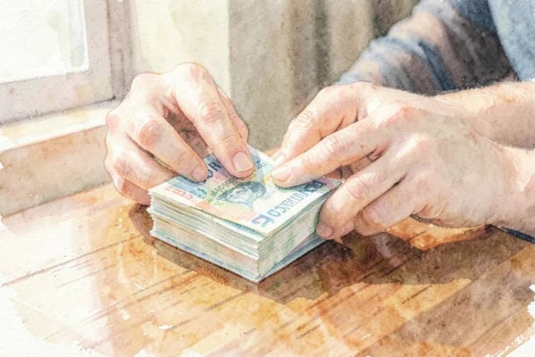 Mãos contando dinheiro em espécie sobre uma mesa